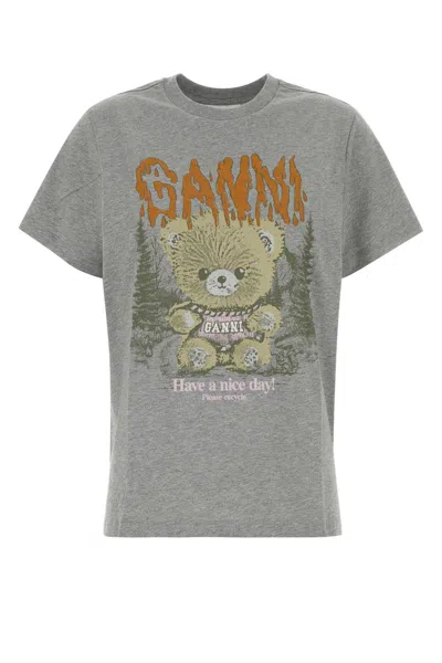 Ganni Relaxed-fit Cotton T-shirt In Gray