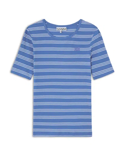 Ganni T-shirt In Cotton Rib In Blue