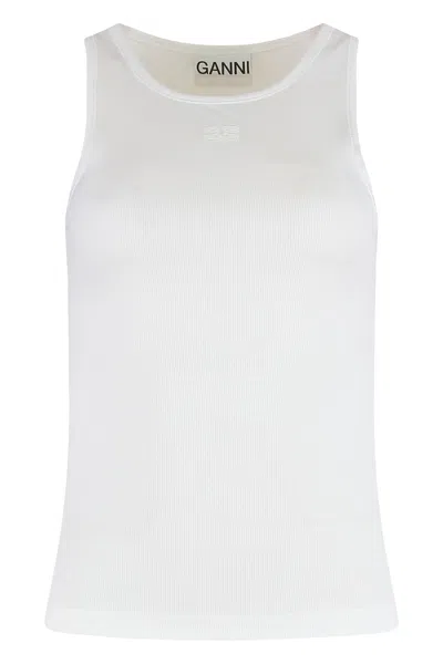 Ganni Cotton Ribbed Tank Top In White