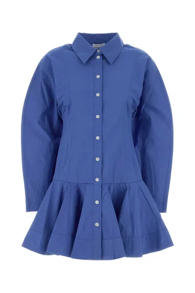 Ganni Organic Cotton Stretch Mini Dress In Marina Blue