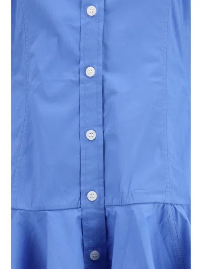 Ganni Cotton Shirt Dress With Balloon Skirt Dress In Blue