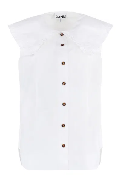 Ganni Cotton Sleeveless Shirt In White