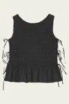Ganni Cotton Smock Tie Top In Black In Gray