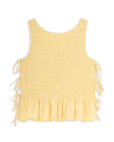 Ganni Cotton Smocked Top In Brown