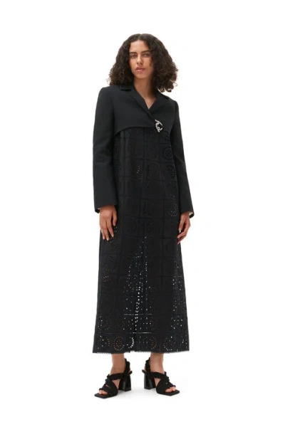 Ganni Cotton Suiting Cropped Blazer In Black