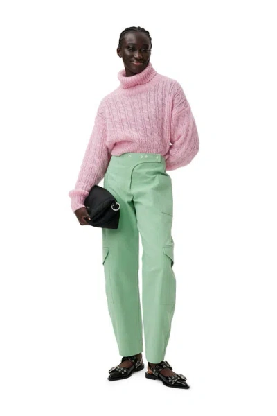 Ganni Organic Cotton Cargo Suiting Pants In Peapod