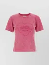 Ganni Cotton T-shirt Featuring Heart Embroidery In Pink