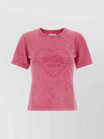GANNI COTTON T-SHIRT FEATURING HEART EMBROIDERY