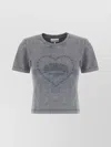 Ganni Cotton T-shirt Featuring Heart Embroidery In Gray