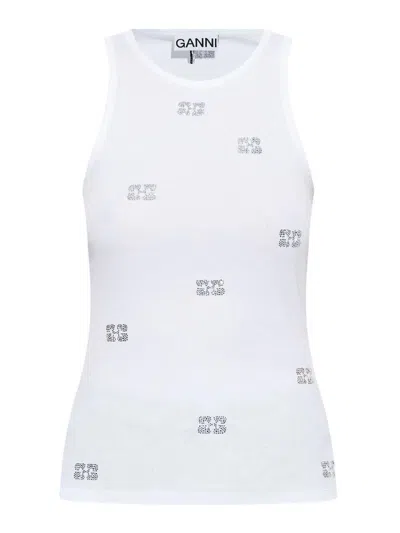 Ganni Tank Top With Micro Rhinest In White