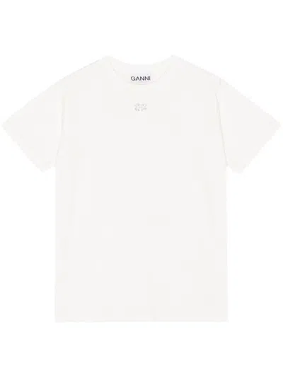 Ganni Cotton T-shirt With Front Embroidered Logo In White