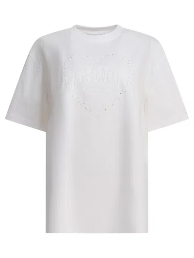 Ganni Cotton T-shirt With Logo T-shirts White