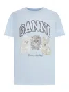 Ganni Basic Cotton Jersey Animals Relaxed T-shirt In Blue