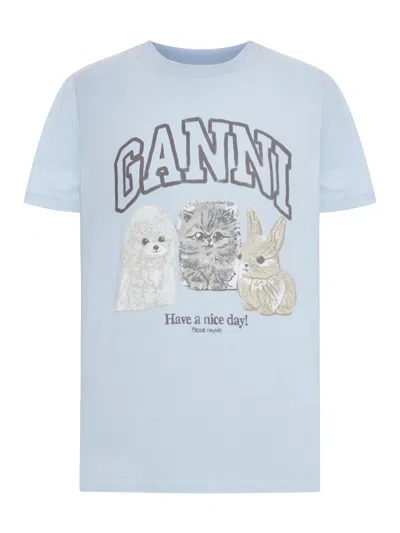 GANNI COTTON T-SHIRT WITH PRINT