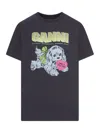 Ganni Organic Cotton T-shirt Featuring Dog Graphic In Animal Print