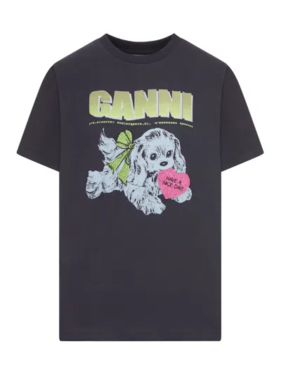 Ganni Cotton T-shirt With Print In Animal Print