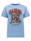 Ganni Cotton T-shirt With Print T-shirts Light Blue In Blue