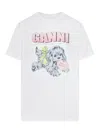 Ganni Graphic Print Crew Neck Short Sleeve Top In Gray