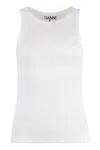 Ganni Soft Cotton Rib Tank Top Bright White In White