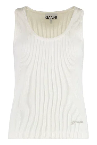 Ganni Cotton Tank Top In White