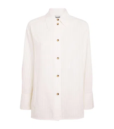 Ganni Cotton Tonal-stripe Shirt In White