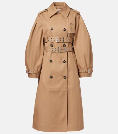 Ganni Womens Tigers Eye Logo-embellished Bonded Cotton Trench Coat In Beige