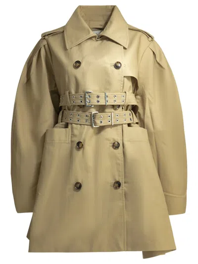Ganni Cotton Trench Coat In Nude