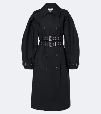 Ganni Cotton Trench Coat In Black