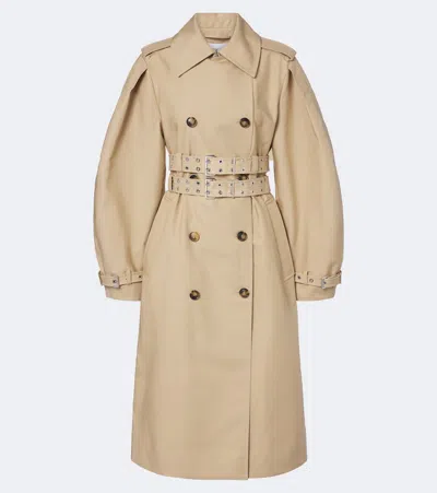Ganni Cotton Trench Coat In Brown