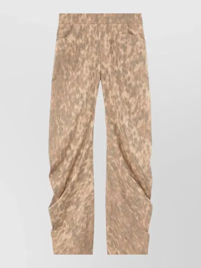 Ganni Cotton Trousers All Over Print Ruched In Neutral