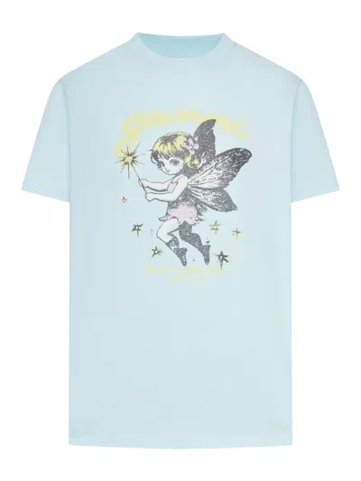 Ganni Cotton T-shirt With Fairy Graphic Print In Blue