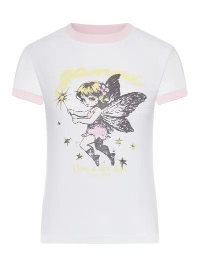 Ganni Cotton T-shirt With Fairy Graphic Print In White