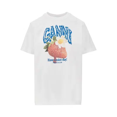 GANNI COTTON T-SHIRT WITH 'STRAWBERRY' PRINT