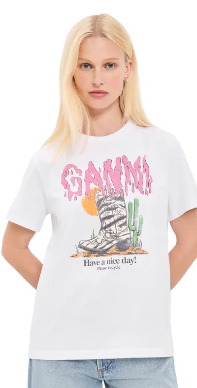 Ganni Women White Cotton T-shirt, Xs Luxury T-shirts For Women Darveys