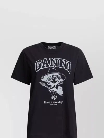 GANNI COTTON WITCH GRAPHIC PRINT T-SHIRT