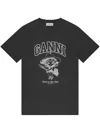 Ganni Black Crewneck T-shirt With Maxi Logo Lettering On The Front And Maxi Print On Front And Rear
