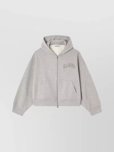 GANNI COTTON ZIP-UP HOODIE FEATURING POCKETS