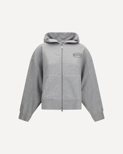 Ganni Cotton Zip-up Hoodie In Gray