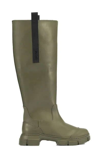 Ganni Khaki Recycled Rubber Country Boots In Green