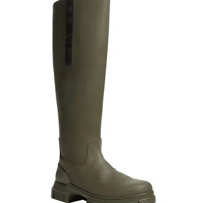 Ganni Country Recycled Tall Moto Boots In Green