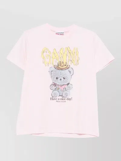 Ganni Cowboy Bear Organic Cotton Graphic T-shirt In Neutral
