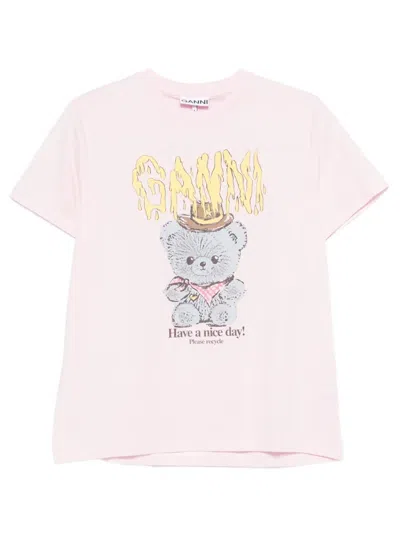 Ganni Cowboy Bear T-shirt Woman Pink In Multi