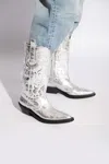 Ganni Recycled Metallic Embroidered Western Boots In Silver