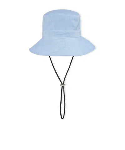 Ganni Wide Brim Denim Bucket Hat In Blue