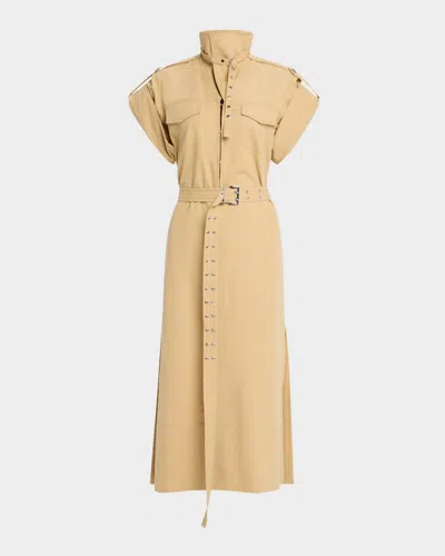 Ganni Cowl-neck Summer Suiting Dress In Brown