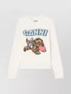 Ganni Crafted Wool Blend Puppy Love Crewneck Sweater In White