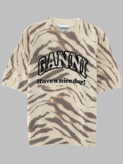 Ganni Cozy Wool Blend T-shirt For Women In Multi