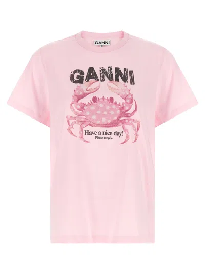 Ganni Crab Graphic Cotton Jersey T-shirt In Brown