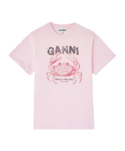 Ganni Crab Graphic T-shirt In Pink