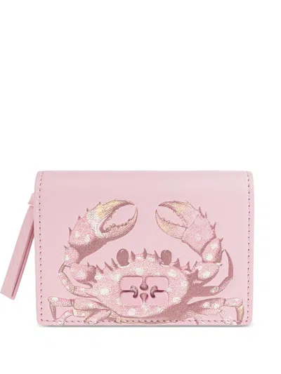 Ganni Crab-print Wallet In Pink